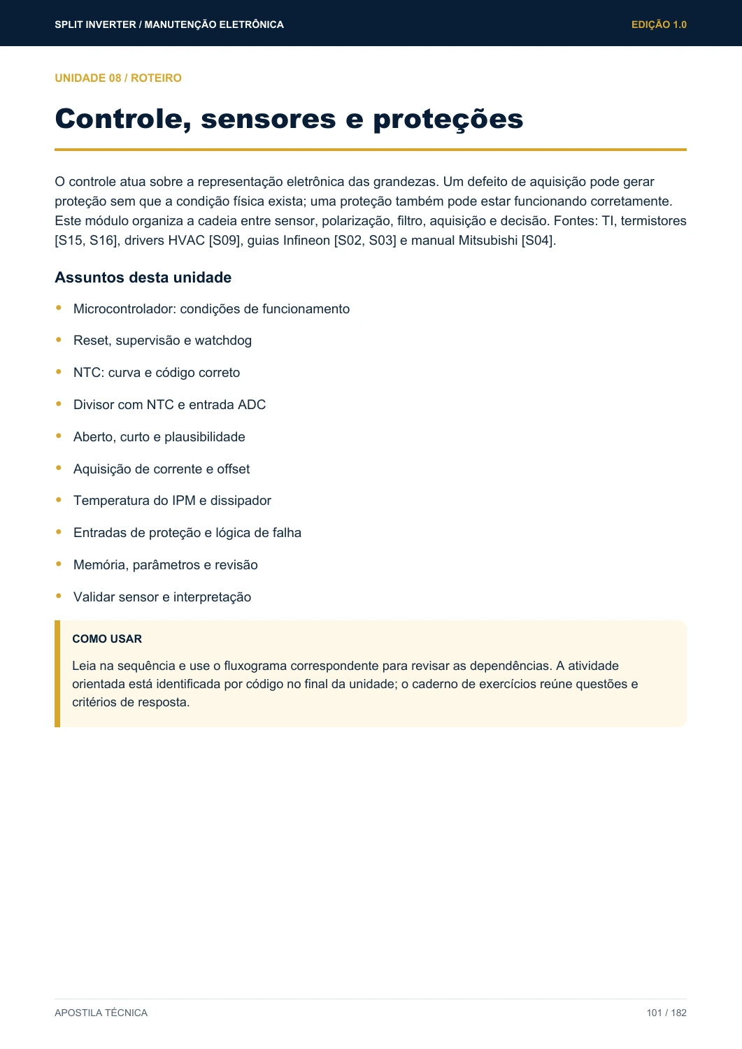 Página real: Sensores e proteções
